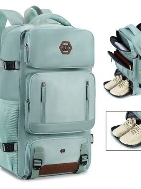 Mint Green Multi-Compartment Men's Backpack with Shoe Pocket